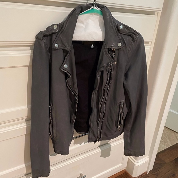 Goosecraft Grey Leather Biker Jacket - Picture 2 of 6